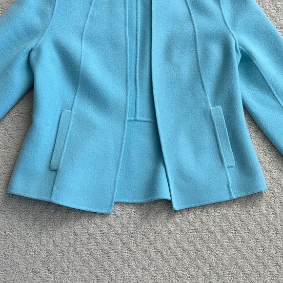 Talbots Collarless Open Front Wool Jacket Light Blue Petite Med Classic/Winter - Picture 3 of 13